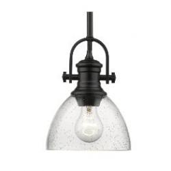 Hines Mini Pendant in Black with Seeded Glass